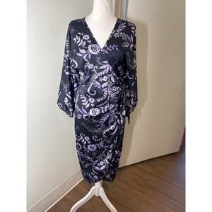 MISA Los Angeles Purple Floral Wrap Midi Dress Sz XS